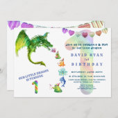 Niedlich Dragon Monsters Baby Foto 1. Geburtstag Einladung (Vorne/Hinten)