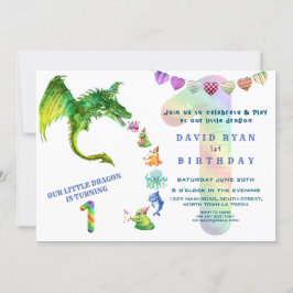Niedlich Dragon Monsters Baby Foto 1. Geburtstag Einladung