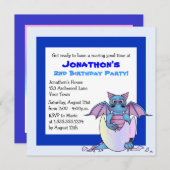Niedlich Dragon Themed Child Birthday - Blau Einladung (Vorne/Hinten)