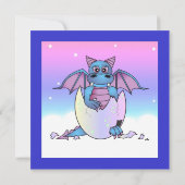 Niedlich Dragon Themed Child Birthday - Blau Einladung (Rückseite)