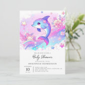 Niedlich Dreamy Dolphin Baby Dusche Einladung (Stehend Vorderseite)
