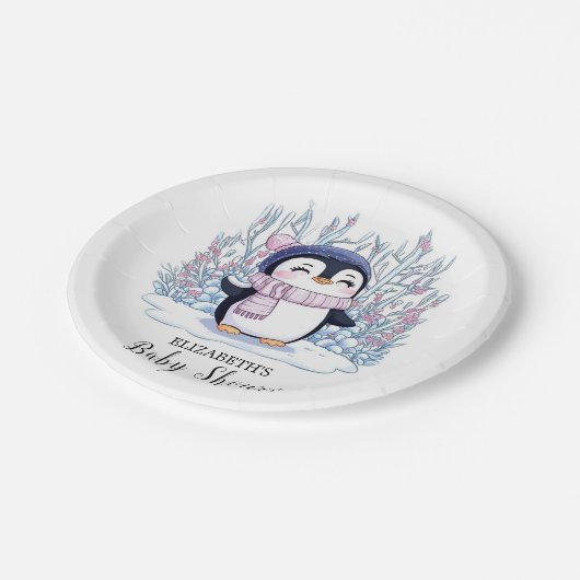 Niedlich Dreamy Pinguin Baby Dusche Pappteller (Schrägansicht)