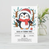 Niedlich Dreamy Pinguin Digital Geburtstag Einladung (Stehend Vorderseite)