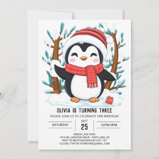 Niedlich Dreamy Pinguin Digital Geburtstag Einladung