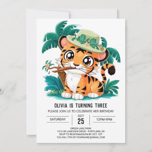 Niedlich Dreamy Tiger Digital Geburtstag Einladung (Vorderseite)