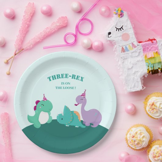 Niedlich Drei Dinosaurier Geburtstag Pappteller (Party)