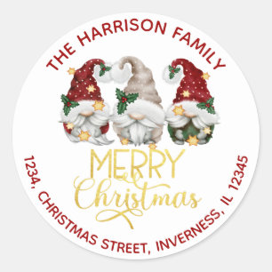 Niedlich drei Gnomes Frohe Weihnachtsadresse Runder Aufkleber