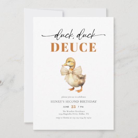 Niedlich Duck Deuce Boy Birthday Einladung (Vorderseite)