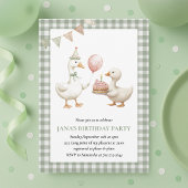 Niedlich Duck Green Gingham Birthday Einladung