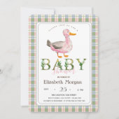 Niedlich Duck Green Pink Kariert Baby Dusche Einladung (Vorderseite)