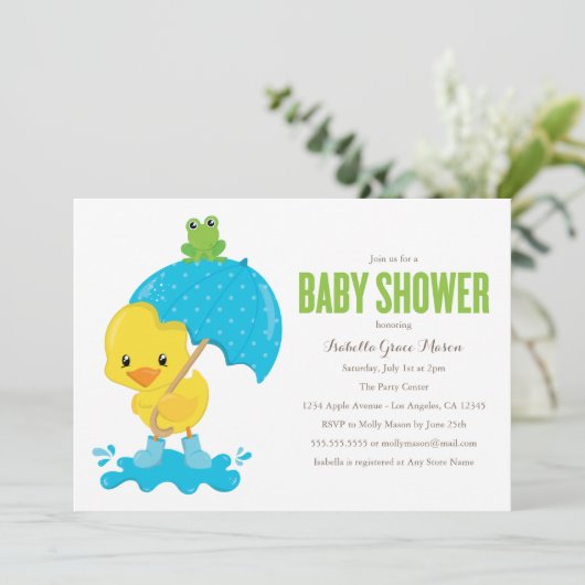 Niedlich Duckie Baby Dusche Einladung (Stehend Vorderseite)