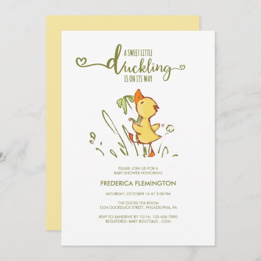 Niedlich Duckling Baby Dusche Einladung (Vorne/Hinten)