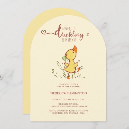 Niedlich Duckling Baby Dusche Einladung (Vorne/Hinten)