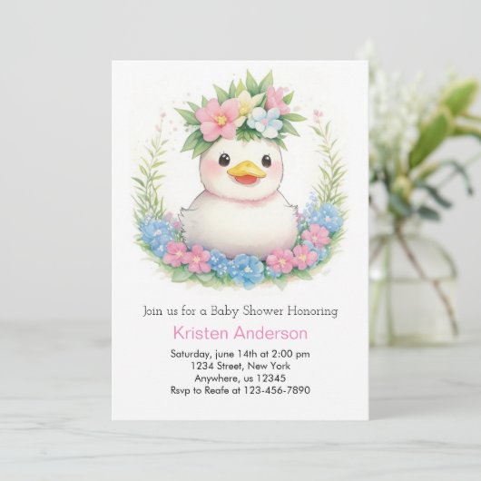 Niedlich Duckling Celebration Girl Baby Dusche Einladung (Stehend Vorderseite)