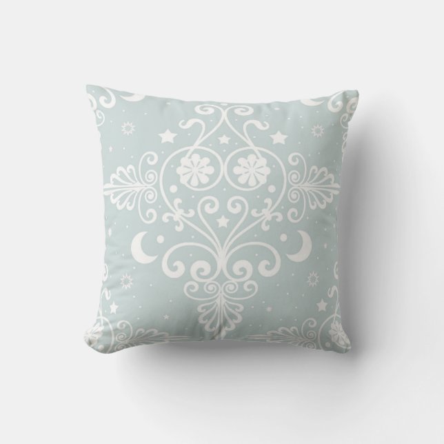 Niedlich Dusty Aquamarin Boho Celestial Pattern Kissen (Vorderseite)