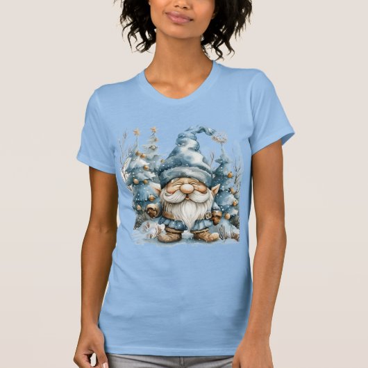 Niedlich Dusty Blue Gnome Weihnachten T-Shirt (Vorderseite)