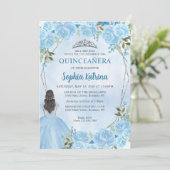 Niedlich Dusty Blue Silver Floral Prinzessin Quinc Einladung (Stehend Vorderseite)