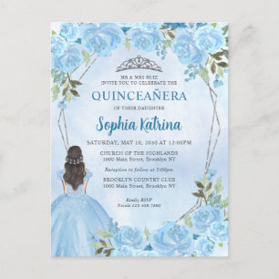 Niedlich Dusty Blue Silver Floral Prinzessin Quinc Postkarte