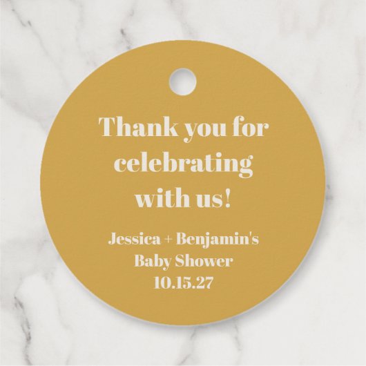 Niedlich Dusty Yellow Baby Dusche Custom Vielen Da Geschenkanhänger (Rückseite)