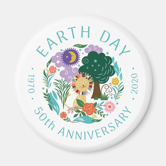 Niedlich Earth Day 2020 Happy Lion in Nature 50. Magnet (Vorne)