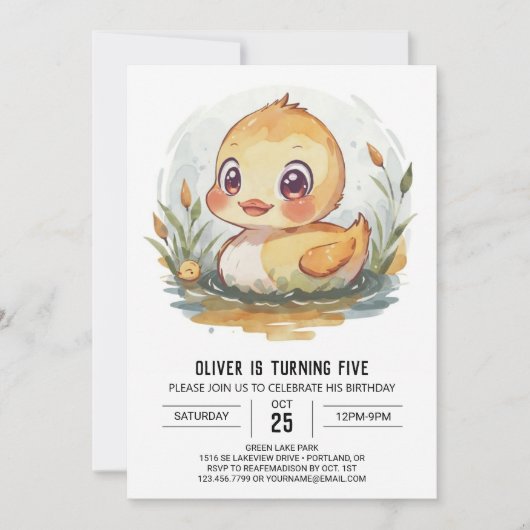 Niedlich Editable Duck Birthday Einladung (Vorderseite)