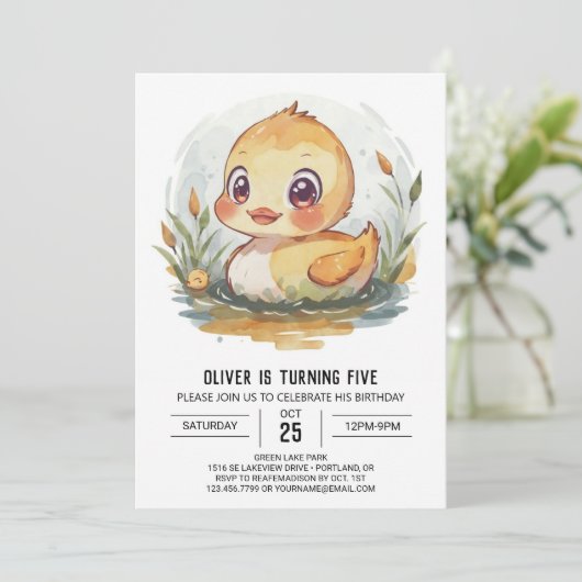 Niedlich Editable Duck Birthday Einladung (Stehend Vorderseite)