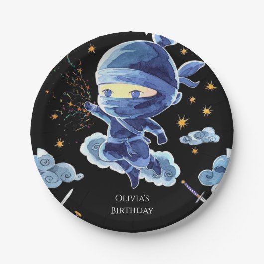 Niedlich Editable Ninja Birthday Pappteller (Vorderseite)
