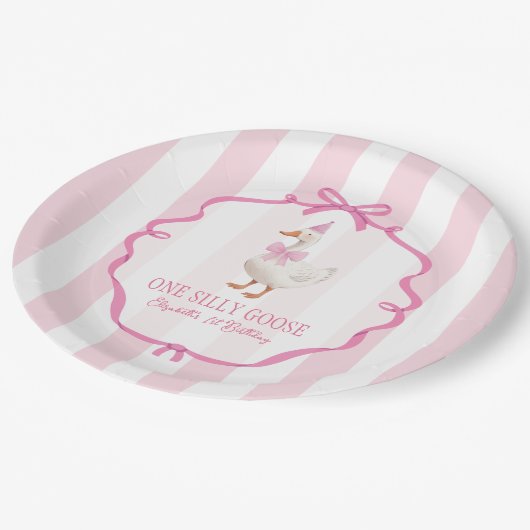 Niedlich ein Alberner Gänserosa Bob Erster Geburts Pappteller (Schrägansicht)