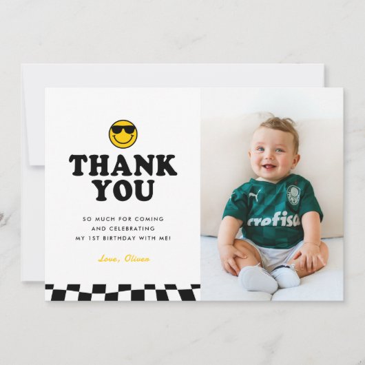 Niedlich ein Cooler Typ Happy Foto Junge 1. Geburt Dankeskarte (Vorderseite)