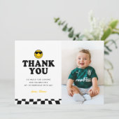 Niedlich ein Cooler Typ Happy Foto Junge 1. Geburt Dankeskarte (Stehend Vorderseite)