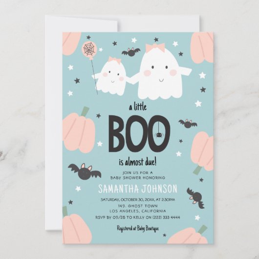 Niedlich "ein kleines BOO ist fast fällig" Girl Ba Einladung (Vorderseite)