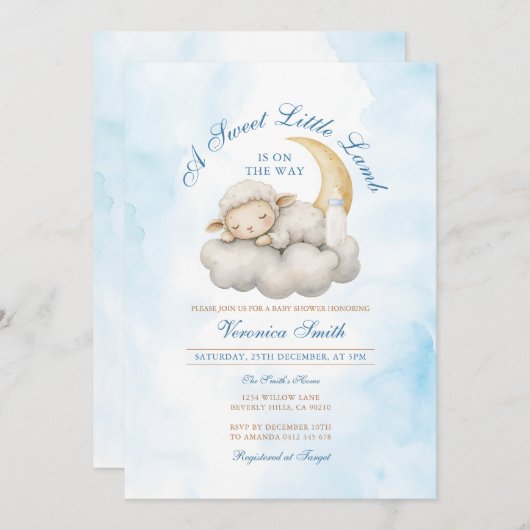 Niedlich ein kleines Lamm-Baby-Dusche Einladung (Vorne/Hinten)