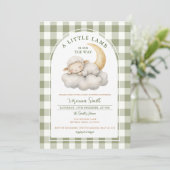 Niedlich Ein kleines Lamm Babydusche Boho Green Gi Einladung (Stehend Vorderseite)