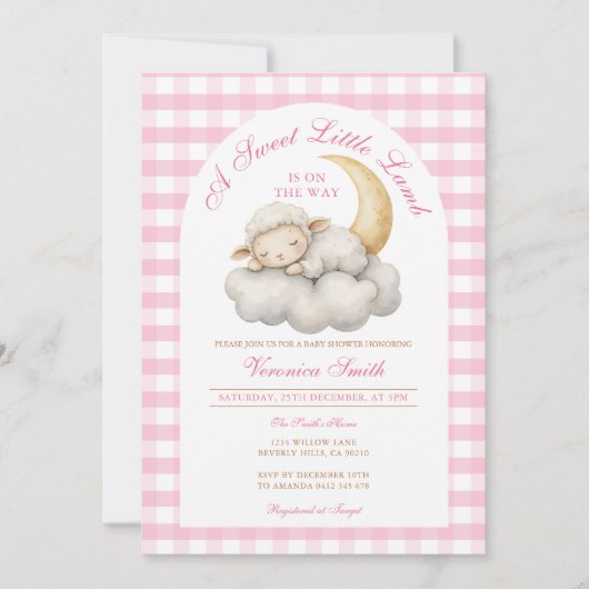 Niedlich Ein kleines Lamm Babydusche Boho Pink Gin Einladung (Vorderseite)