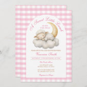 Niedlich Ein kleines Lamm Babydusche Boho Pink Gin Einladung (Vorne/Hinten)