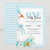 Niedlich Eine alberne Gans, 1. Geburtstag des Ging Einladung (Vorne/Hinten)