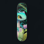 Niedlich einen Cartoon-Drache, den Ihren Namen bea Skateboard<br><div class="desc">Cooler niedlicher Cartoon Drache mit rosa Blume mit abstraktem Muster dahinter. Aquamarin,  rosa,  schwarz. Bearbeiten Sie Text auf Ihren Namen. Eine großartige Geschenkidee für</div>