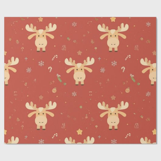 Niedlich Einfache Weihnachten Cartoon Rentierfleck Geschenkpapier (Flach)
