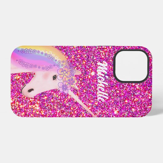 Niedlich Einhorn Rosa Glitzer Personalisiert Kinde iPhone Hülle (Rückseite (Horizontal))