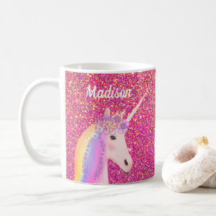 Niedlich Einhorn Rosa Glitzer Personalisiert Kinde Kaffeetasse