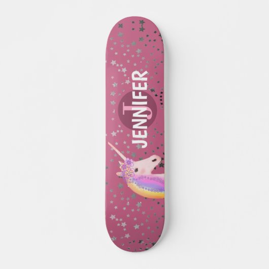 Niedlich Einhorn Rosa Rose Fantasie Sterne Persona Skateboard (Vorne)