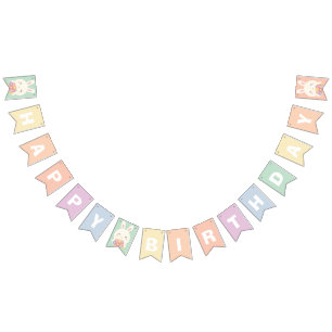 Niedlich Einige Hasen und Blume Rainbow Happy Birt Wimpelkette