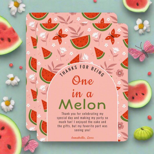 Niedlich eins in Melon Watermelon Butterflies Blum Dankeskarte