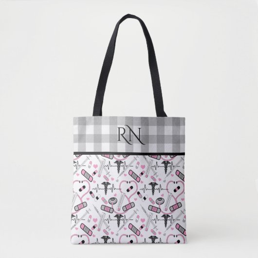Niedlich EKG Nurse | Doctor Med Pattern Monogramm Tasche (Vorderseite)