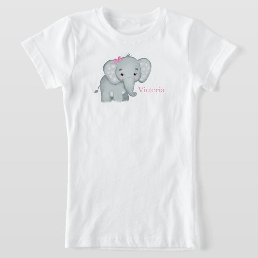 Niedlich Elefant Pink Bow Name Kinder Mädchen T-Shirt (Ablage )