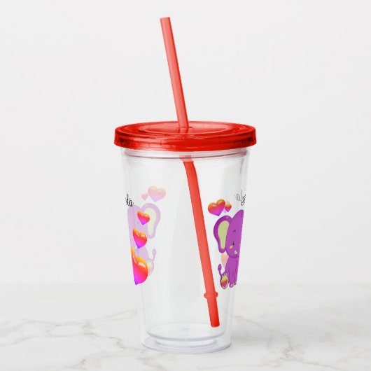 Niedlich Elefant Rosa Lila Herzmädchen Acryltrinkbecher (Links)