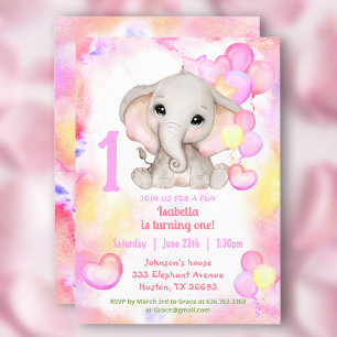 Niedlich Elefant Summer Colorful Girl 1. Geburtsta Einladung