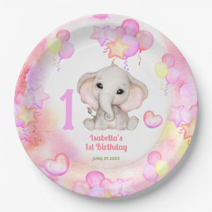 Niedlich Elefant Summer Colorful Girl 1. Geburtsta Pappteller