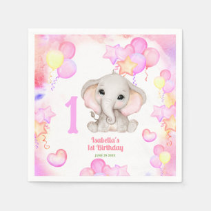 Niedlich Elefant Summer Colorful Girl 1. Geburtsta Serviette