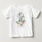 Niedlich Elefant und BLush Pink Blütenbraun 1. Geb Baby T-shirt (Vorderseite)